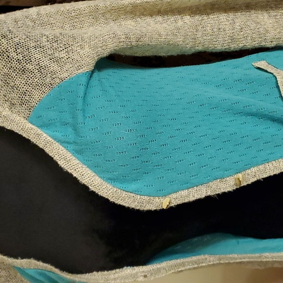 Turquoise and heathered tan/gray cardigan - Picture 2 of 3